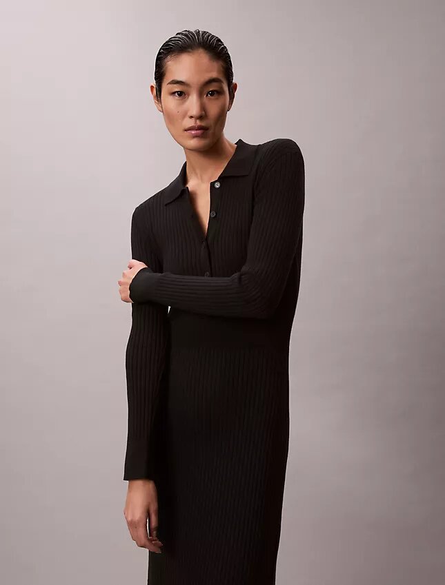 Midi-Kleid aus glatter Baumwollrippe Midi-Kleid aus glatter Baumwollrippe