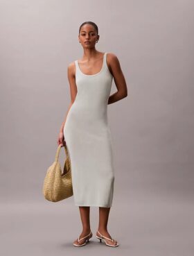 Midi-Kleid aus Leinenmischung mit U-Ausschnitt