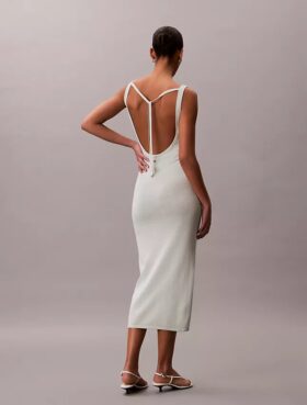 Midi-Kleid aus Leinenmischung mit U-Ausschnitt