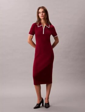 Midi-Kleid mit Colorblock-Besatz