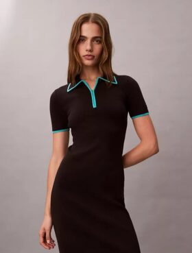 Midi-Kleid mit Colorblock-Besatz