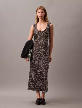 Midi-Kleid mit Crushed-Satin-Print