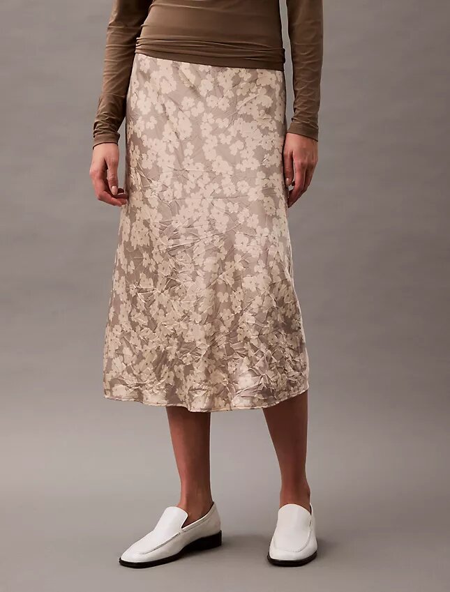 Midirock aus geknittertem Satin mit Print Midirock aus geknittertem Satin mit Print