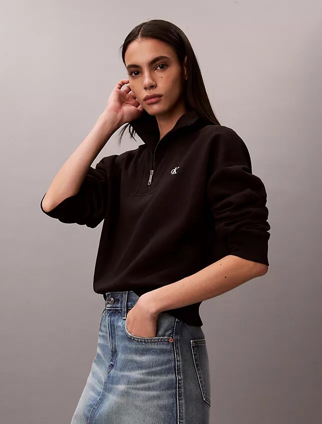 Monogram Fleece-Sweatshirt mit Viertelreißverschluss Monogram Fleece-Sweatshirt mit Viertelreißverschluss
