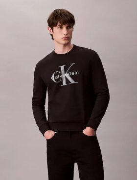 Monologo Fleece-Sweatshirt mit Rundhalsausschnitt