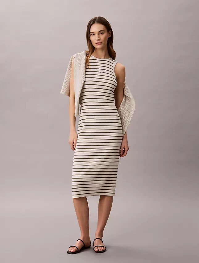 Monologo Midi-Kleid mit Rippenstreifen Monologo Midi-Kleid mit Rippenstreifen