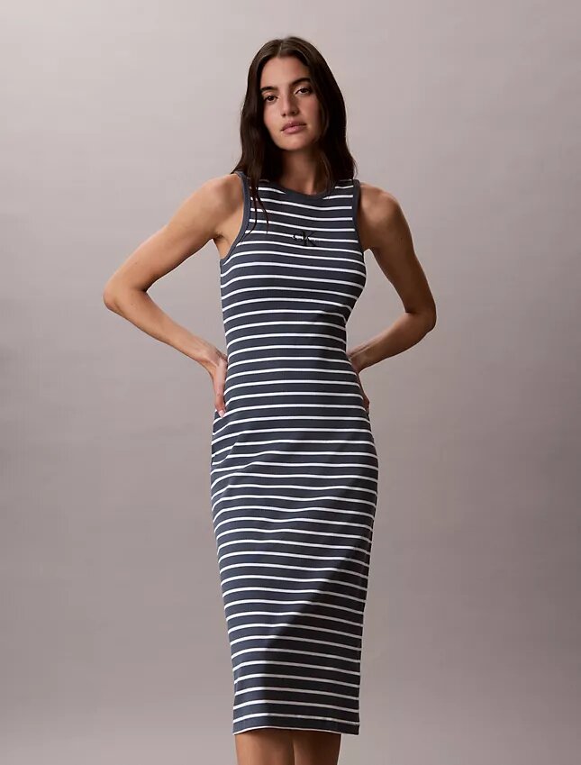 Monologo Midi-Kleid mit Rippenstreifen Monologo Midi-Kleid mit Rippenstreifen