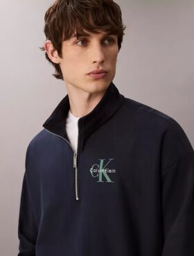 Monologo Premium-Frottee-Sweatshirt mit Viertelreißverschluss
