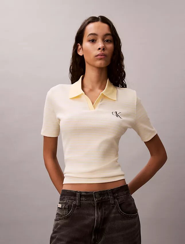 Monologo Stripe Rib Polo-T-Shirt Monologo Stripe Rib Polo-T-Shirt