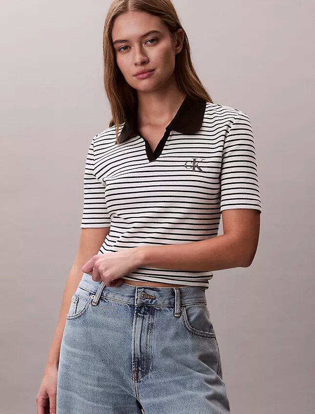 Monologo Stripe Rib Polo-T-Shirt Monologo Stripe Rib Polo-T-Shirt