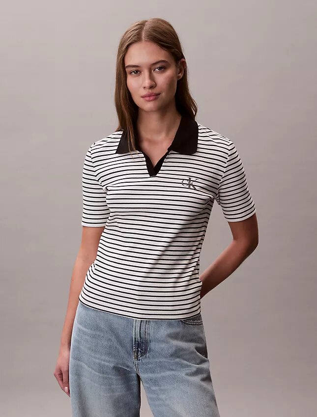 Monologo Stripe Rib Polo-T-Shirt Monologo Stripe Rib Polo-T-Shirt