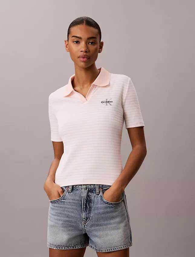 Monologo Stripe Rib Polo-T-Shirt Monologo Stripe Rib Polo-T-Shirt