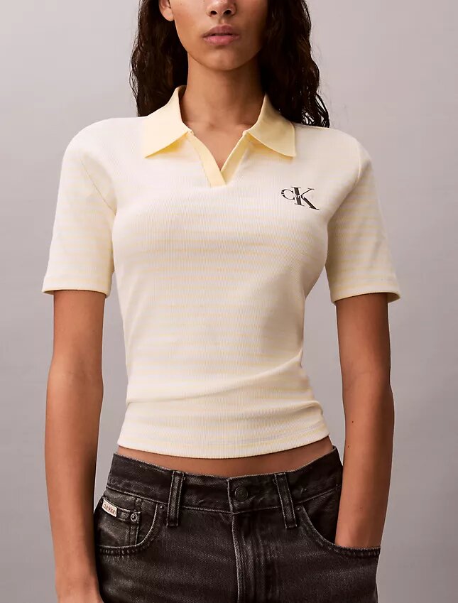 Monologo Stripe Rib Polo-T-Shirt Monologo Stripe Rib Polo-T-Shirt