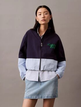 Nylon-Jacke mit Reißverschluss und Farbblock-Design