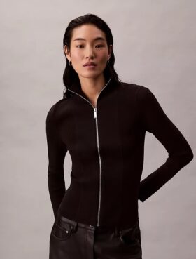 Nylon-Rippjacke mit Reißverschluss