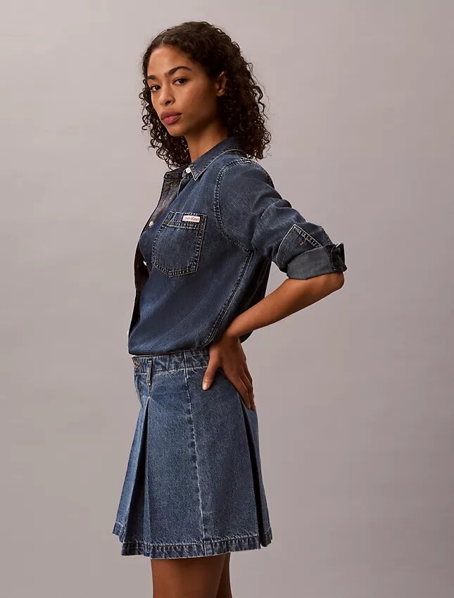 Plissierter Denim-Minirock Plissierter Denim-Minirock