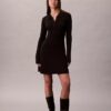 Polo-Mini-Kleid aus Baumwollripp mit V-Ausschnitt