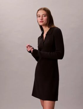 Polo-Mini-Kleid aus Baumwollripp mit V-Ausschnitt