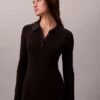 Polo-Mini-Kleid aus Baumwollripp mit V-Ausschnitt