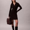 Polo-Mini-Kleid aus Baumwollripp mit V-Ausschnitt