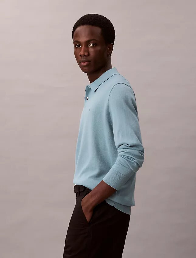 Polo-Pullover aus extrafeiner Merino-Mischung Polo-Pullover aus extrafeiner Merino-Mischung