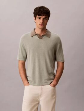 Polo-Pullover aus Leinenmischung