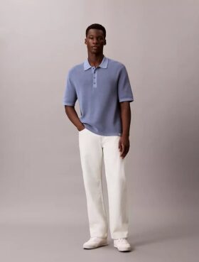 Polo-Pullover aus Waffelpiqué