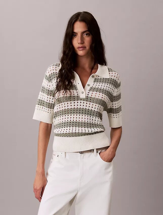 Polo-Shirt aus offenem Strick Polo-Shirt aus offenem Strick