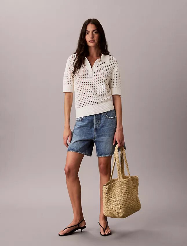 Polo-Shirt aus offenem Strick Polo-Shirt aus offenem Strick