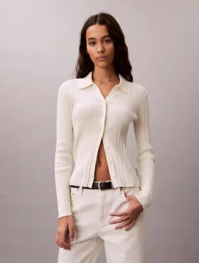 Polo-Strickjacke aus glatter Baumwollrippe