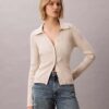 Polo-Strickjacke aus glatter Baumwollrippe