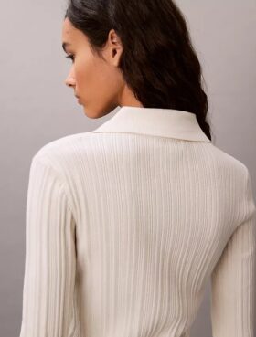 Polo-Strickjacke aus glatter Baumwollrippe