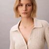 Polo-Strickjacke aus glatter Baumwollrippe