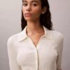 Polo-Strickjacke aus glatter Baumwollrippe