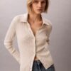Polo-Strickjacke aus glatter Baumwollrippe