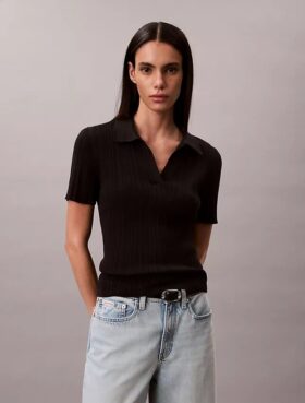 Polo-T-Shirt aus glatter Baumwollrippe