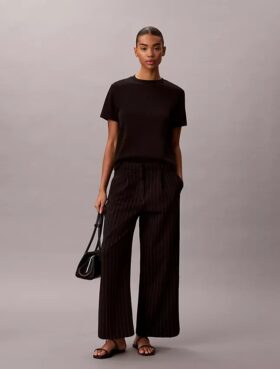 Ponte-Streifen-Hose mit weitem Bein