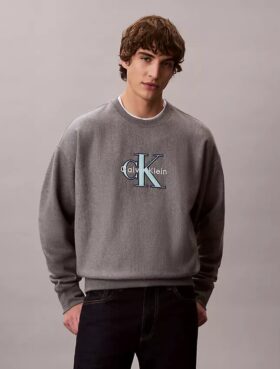 Premium-Frottee-Sweatshirt „Monologo“ in lockerer Passform