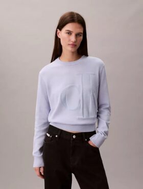Pullover mit Monogram aus glatter Baumwollchenille