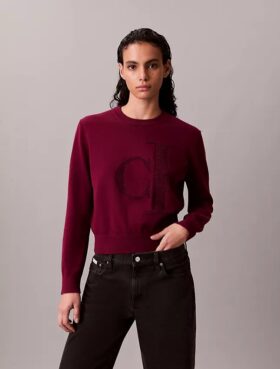 Pullover mit Monogram aus glatter Baumwollchenille