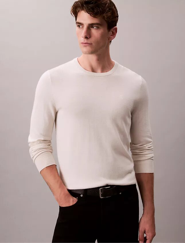 Pullover mit Rundhalsausschnitt aus extrafeiner Merinomischung Pullover mit Rundhalsausschnitt aus extrafeiner Merinomischung