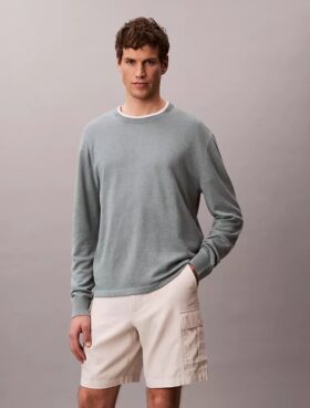Pullover mit Rundhalsausschnitt aus Leinenmischung