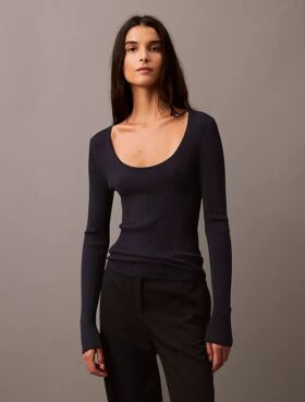Pullover mit U-Ausschnitt und Rippstrick