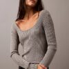 Pullover mit U-Ausschnitt und Rippstrick