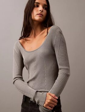 Pullover mit U-Ausschnitt und Rippstrick