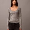 Pullover mit U-Ausschnitt und Rippstrick