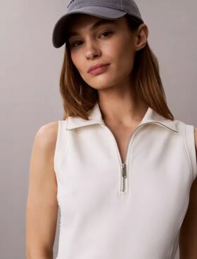 Ärmelloses Kleid aus French Terry mit 1/4-Reißverschluss