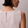 Ärmelloses Kleid aus Leinenmischung mit V-Ausschnitt und Gürtel