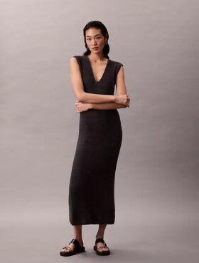 Ärmelloses Midi-Strickkleid