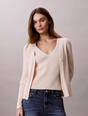 Set aus Baumwoll-Ripp-Strickjacke und Tanktop